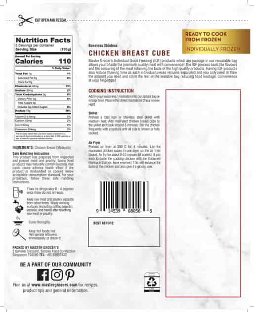 99% Fat Free Chicken Breast Skinless Cube 500g - Frozen