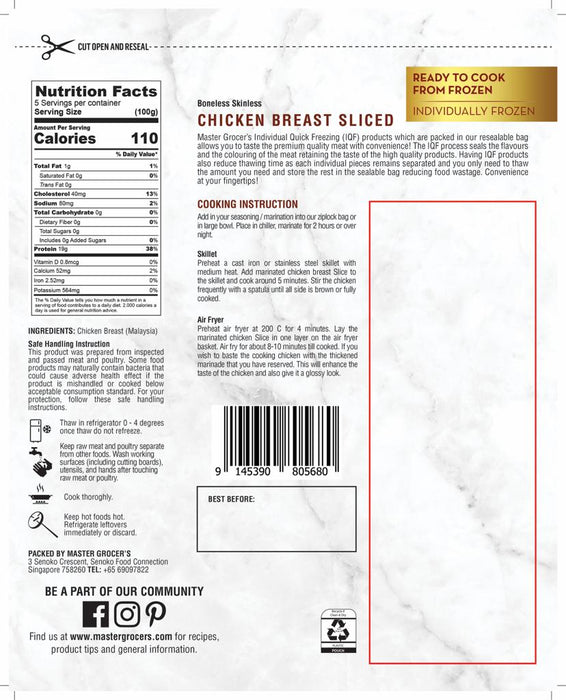 Chicken Breast Skinless Sliced 500g - Frozen