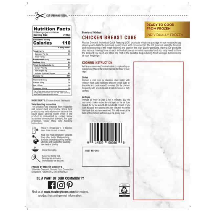 99% Fat Free Chicken Breast Skinless Cube 500g - Frozen