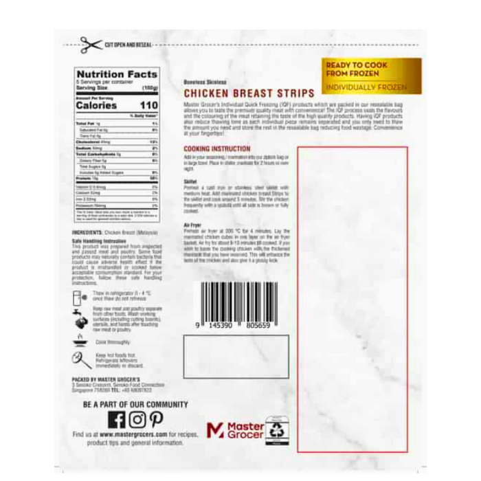 99% Fat Free Chicken Breast Skinless Strips 500g - Frozen