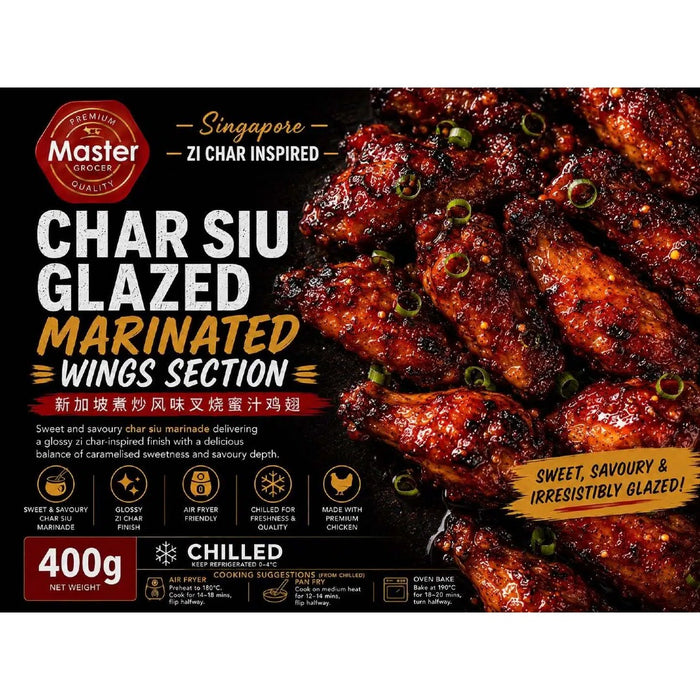 Master Grocer Singapore Zi Char Inspired Char Siu Glazed Marinated Chicken Wings Section 400G - Chilled